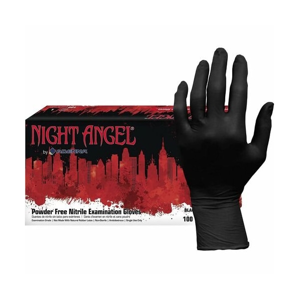 Hospeco Night Angel, Disposable Gloves, 4 mil Palm, Nitrile, Powder-Free, M, 10 PK, Black HOSNGL225 - main